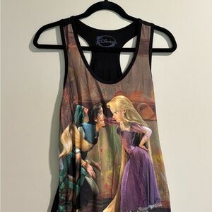 Disney Women's Tangled Graphic Tank Top - Black and Multicolor rapunzel Flynn